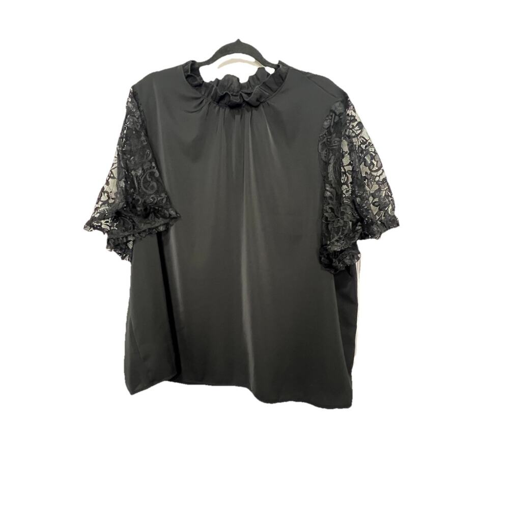 SHEIN Curve Women’s Black Chiffon Lace Blouse Top Plus Size 3XL EUC‎